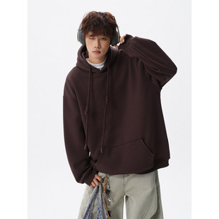 高克重卫衣男连帽卫衣纯色粗绳大帽衫情侣装休闲外套