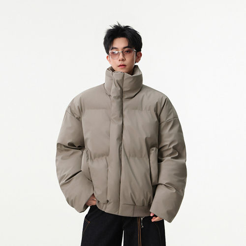 「设计师品牌」防水防污立领pu皮棉服