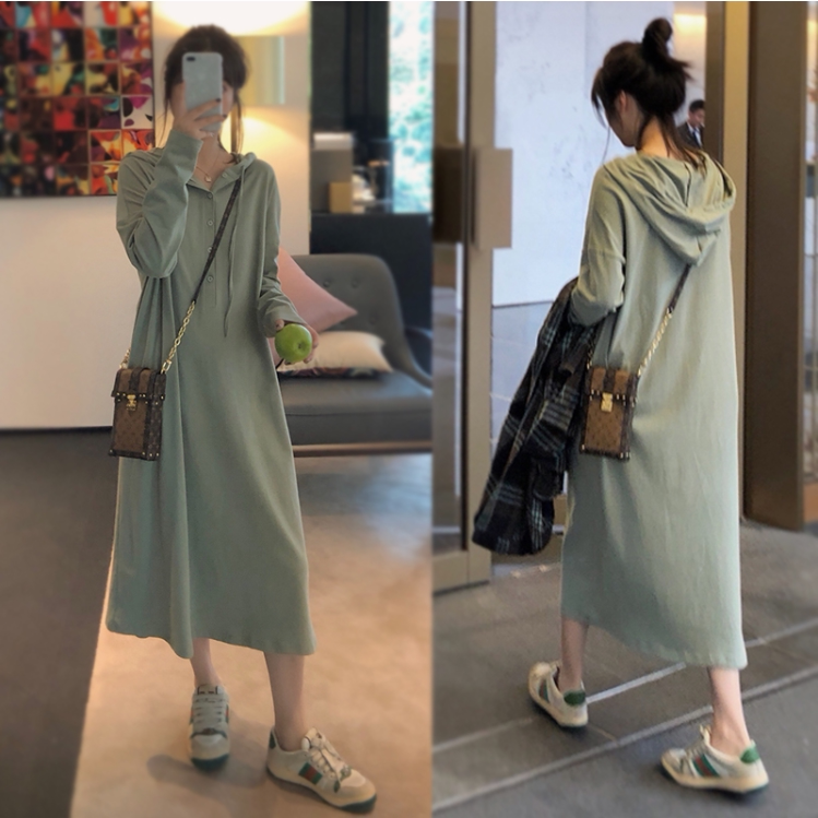 秋冬装新款大码女装休闲宽松卫衣连帽慵懒风学连衣裙