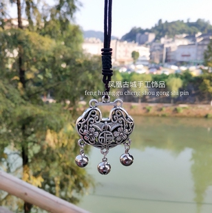 新款民族风民族特色原创手工苗银项链挂饰长命锁毛衣链长款项链