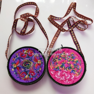 新款凤凰古城民族风手工小零钱包钥匙包双面刺绣斜挎包多色小圆包