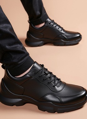秋冬冬季加绒休闲工作休闲皮鞋防水年轻人男款运动黑色皮鞋男