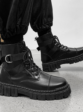 马丁靴男秋冬高帮英伦风复古男士中帮黑色皮鞋厚底增高机车工装靴