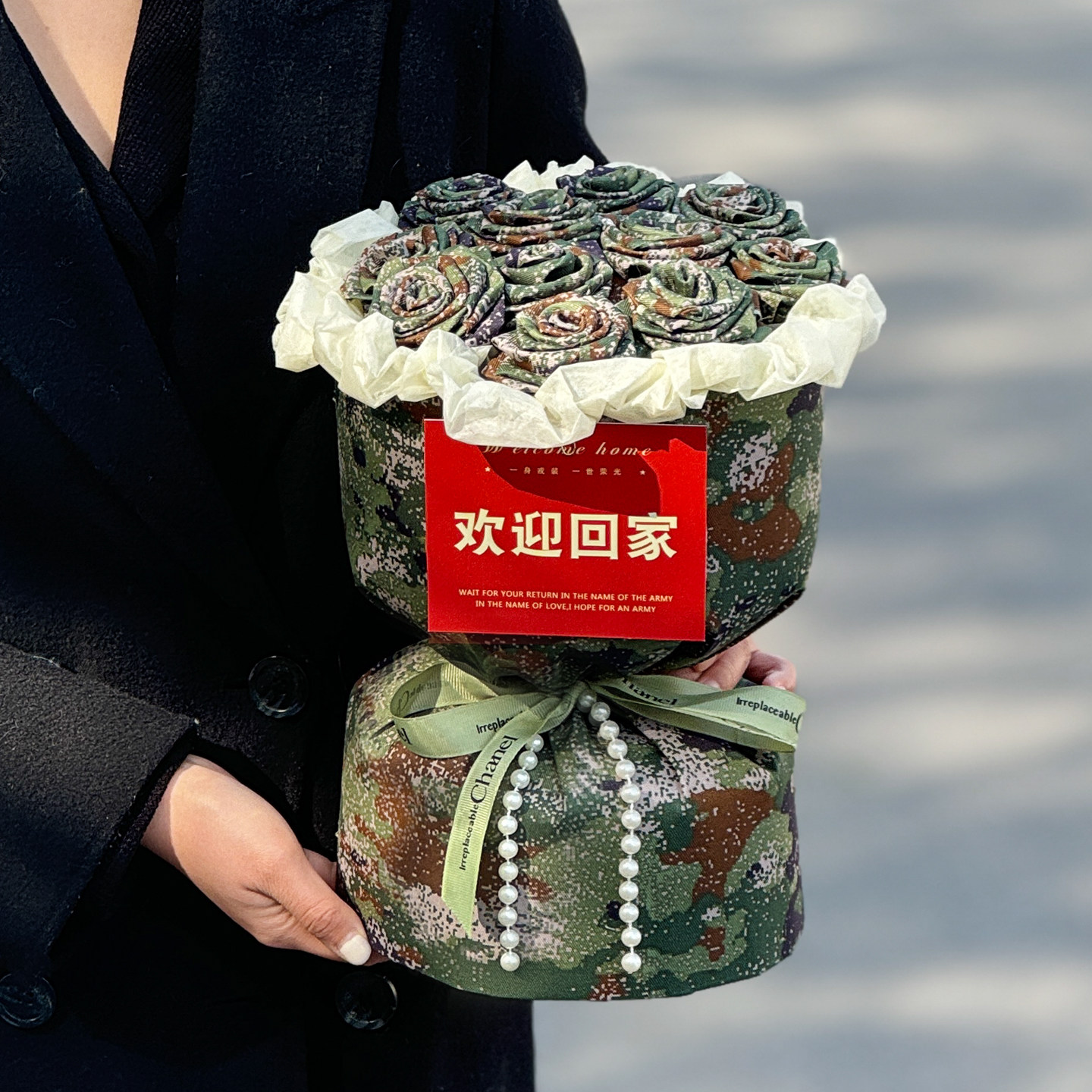 迷彩军旅玫瑰手工成品花束入伍退伍季军人回家接站布置仪式氛围感