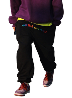SKRM彩虹logo刺绣卫裤宽松情侣小脚休闲裤运动裤百搭基础束脚裤男