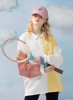 PCMY 丁程鑫同款POLO衫拼接撞色长袖T恤嘻哈宽松日系男女情侣上衣