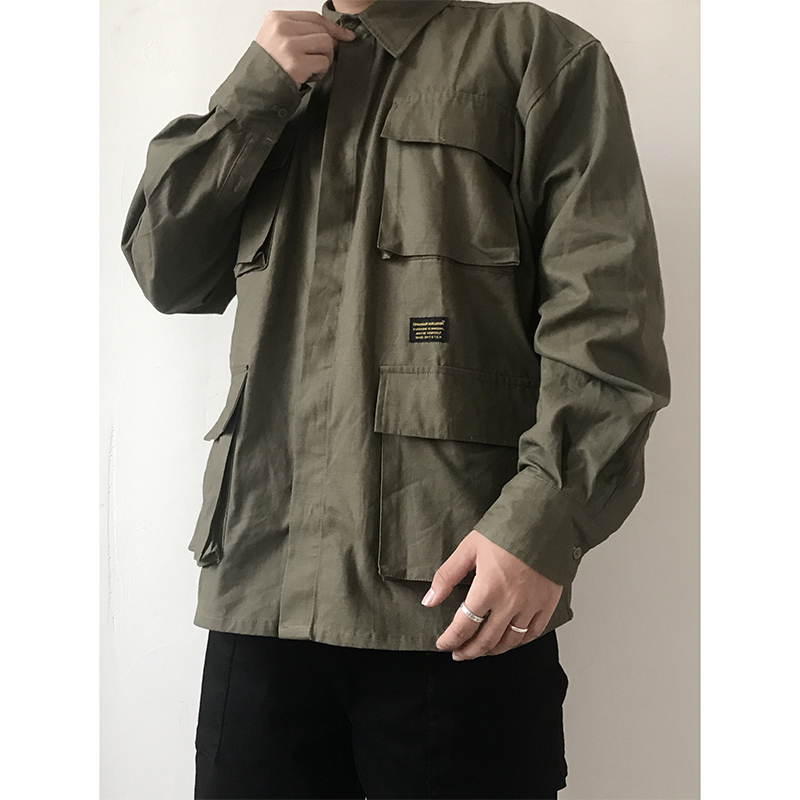 复古日系多口袋工装衬衫衬衣外套