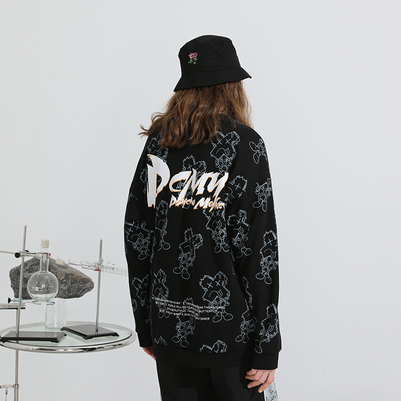 满印叉叉人圆领卫衣情侣长袖上衣