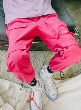 FLAM多口袋可调节脚口抽绳工装裤情侣休闲宽松轻薄透气运动束脚裤