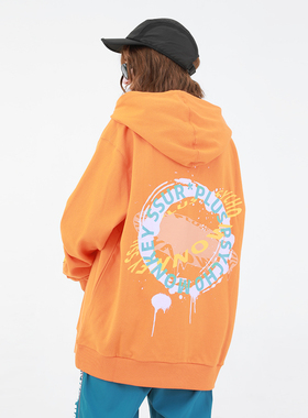 SSURPLUS联名PCMY环球涂鸦连帽卫衣男女情侣宽松嘻哈字母套头帽衫