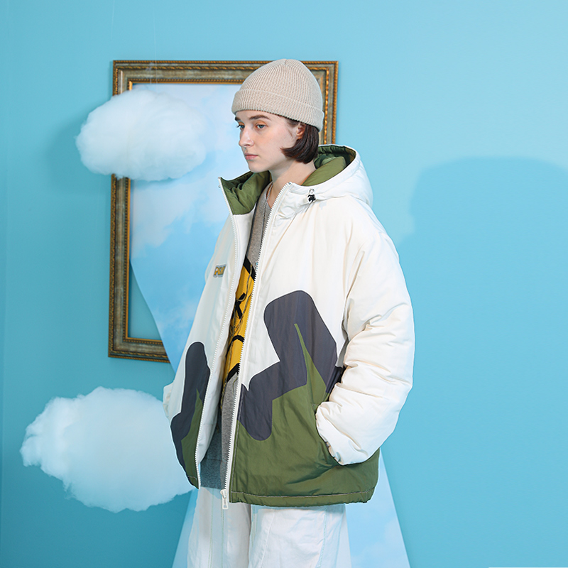 角叉叉人连帽棉服保暖棉袄外套男