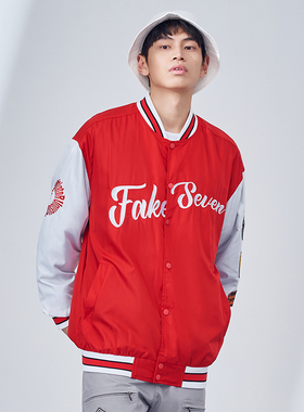 SKRM & 废克赛文 字母拼色棒球服夹克情侣宽松袖标休闲工装外套男