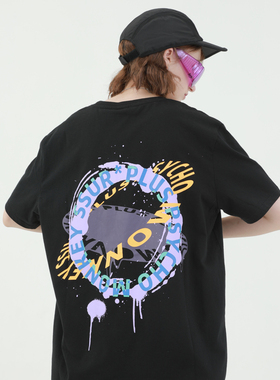 PCMY联名SSURPLUS 环球涂鸦印花短袖男女情侣休闲宽松打底衫T恤夏