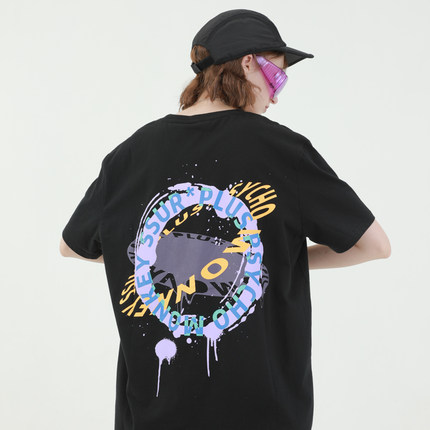 PCMY联名SSURPLUS 环球涂鸦印花短袖男女情侣休闲宽松打底衫T恤夏