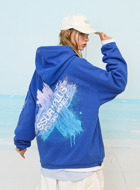 PCMY联名SSURPLUS刷漆渐变拉链开衫连帽卫衣情侣宽松涂鸦帽衫外套