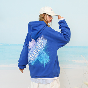 PCMY联名SSURPLUS刷漆渐变拉链开衫连帽卫衣情侣宽松涂鸦帽衫外套