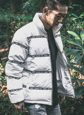 APHELION复古条纹串标立领羽绒服男宽松情侣鸭绒御寒保暖棉服外套