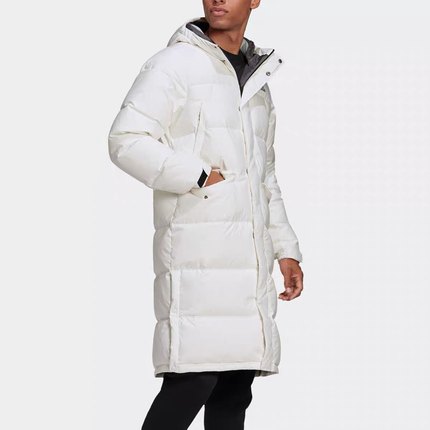 adidas 阿迪达斯中长款男女冬季保暖连帽黑白运动羽绒服 GK0664