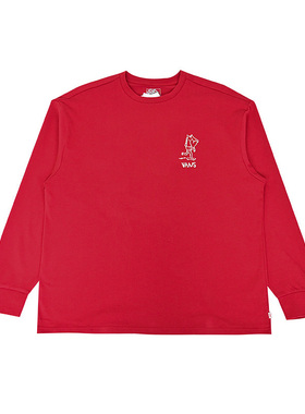 VANS范斯新款男子新年款红色长袖T恤运动休闲圆领上衣VN000W5814A