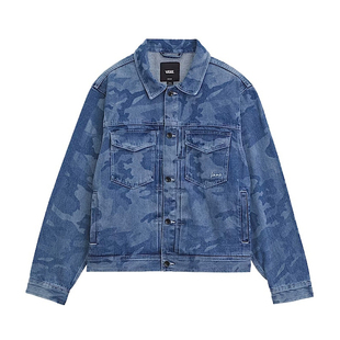 VANS范斯新款男子夹克时尚迷彩翻领牛仔上衣牛仔外套VN000P7DCDX