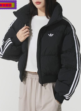 阿迪达斯三叶草棉服女2025秋冬新款保暖运动服短款休闲夹克JX2970