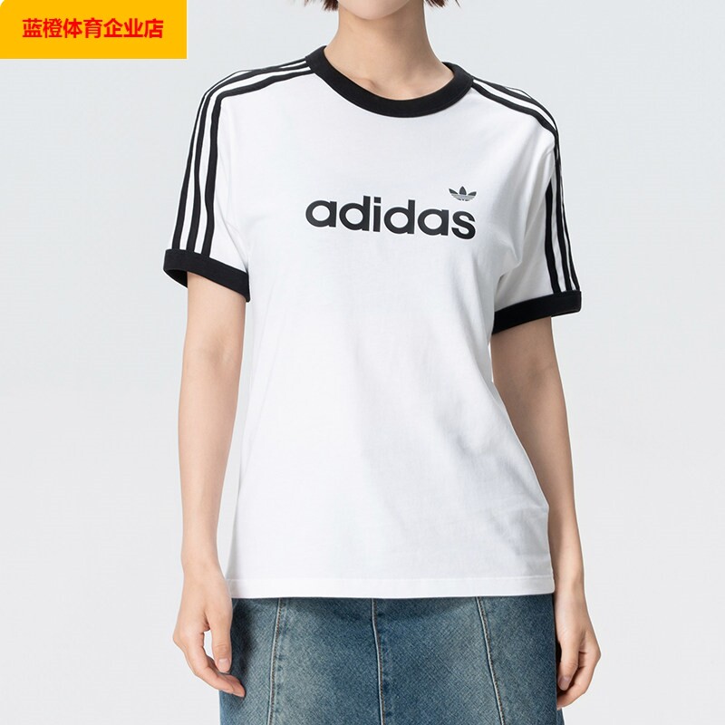 阿迪达斯三叶草女装LINEAR TEE运动服半袖休闲短袖T恤HZ9541
