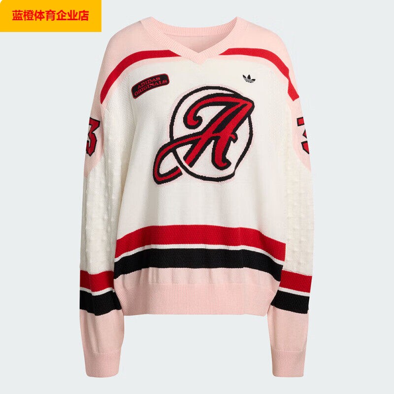 阿迪达斯三叶草毛衣女装2025冬季新款宽松V领线衫运动服KS6458