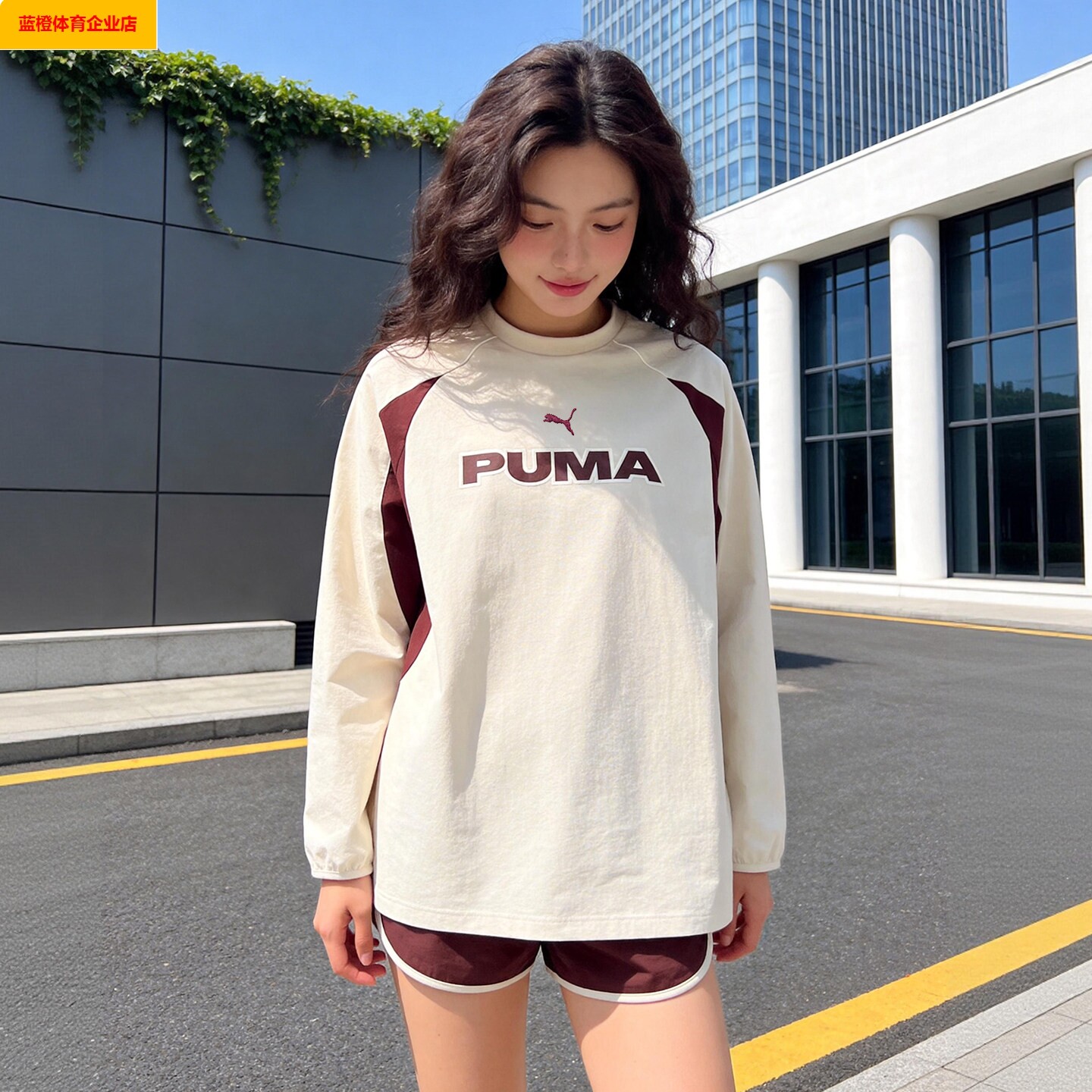 PUMA圆领长袖运动卫衣男女26夏款插肩袖长袖T恤套头衫636281