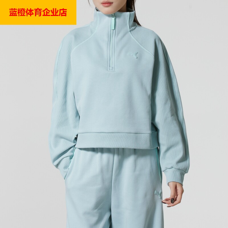 PUMA女装2025冬季新款半拉链运动服潮流保暖加绒卫衣套头衫635727