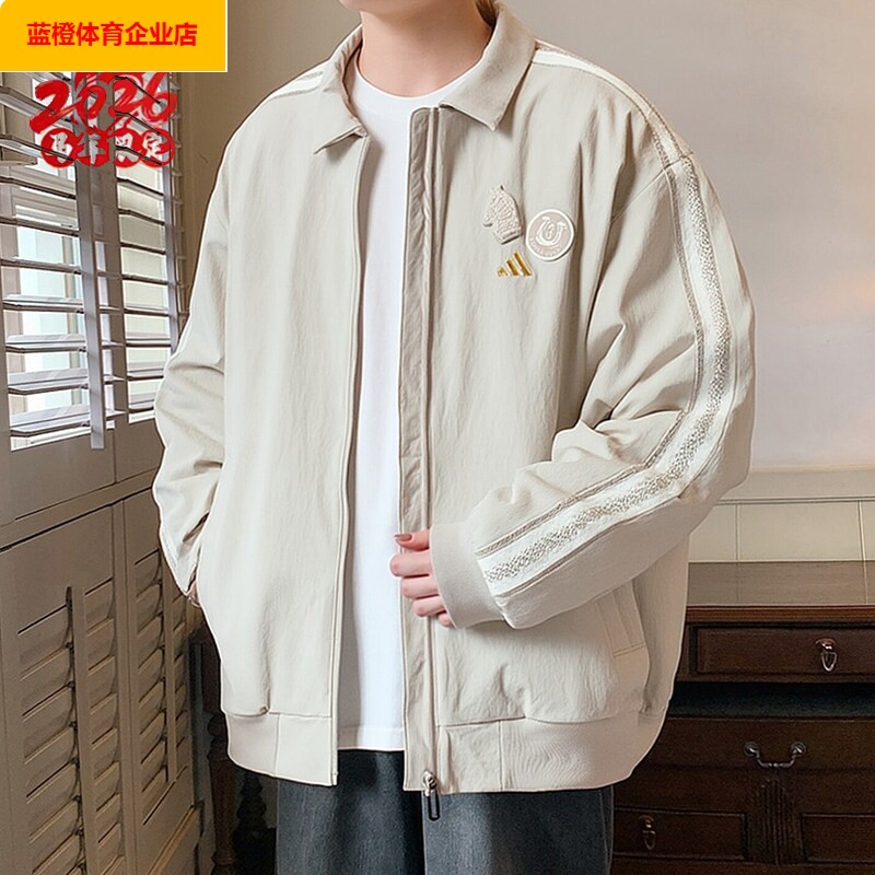 阿迪达斯新年梭织夹克男三条纹加绒保暖运动外套棒球服跑步KE4058