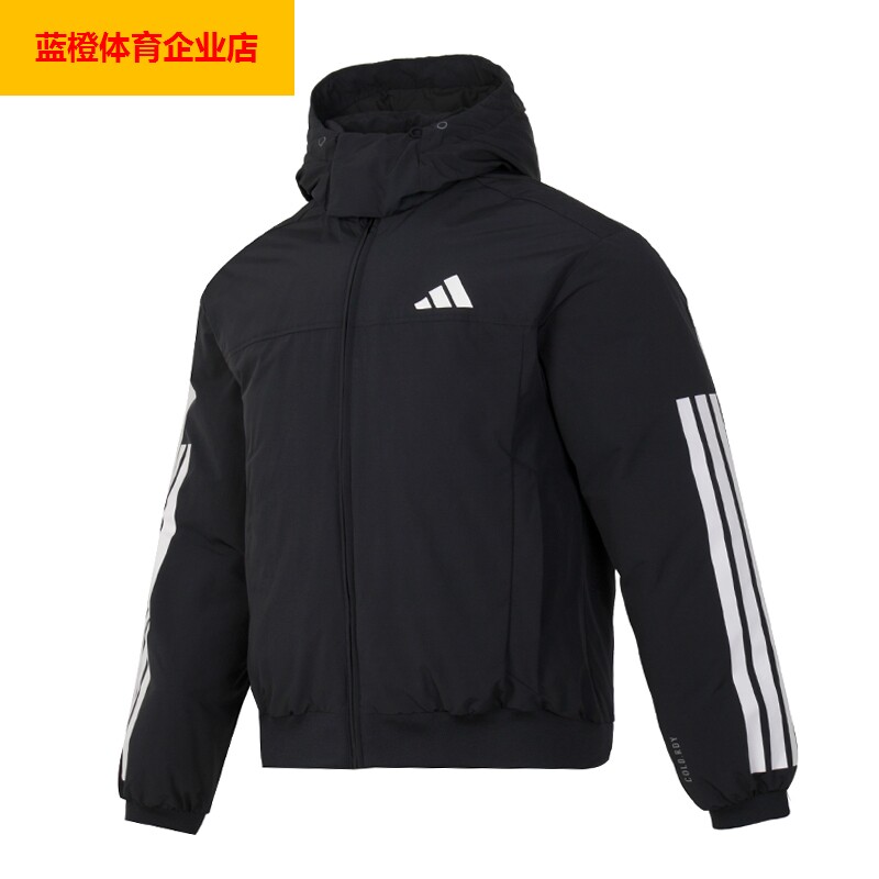 阿迪达斯连帽羽绒服女士正品冬季新款黑色保暖运动外套JG3845