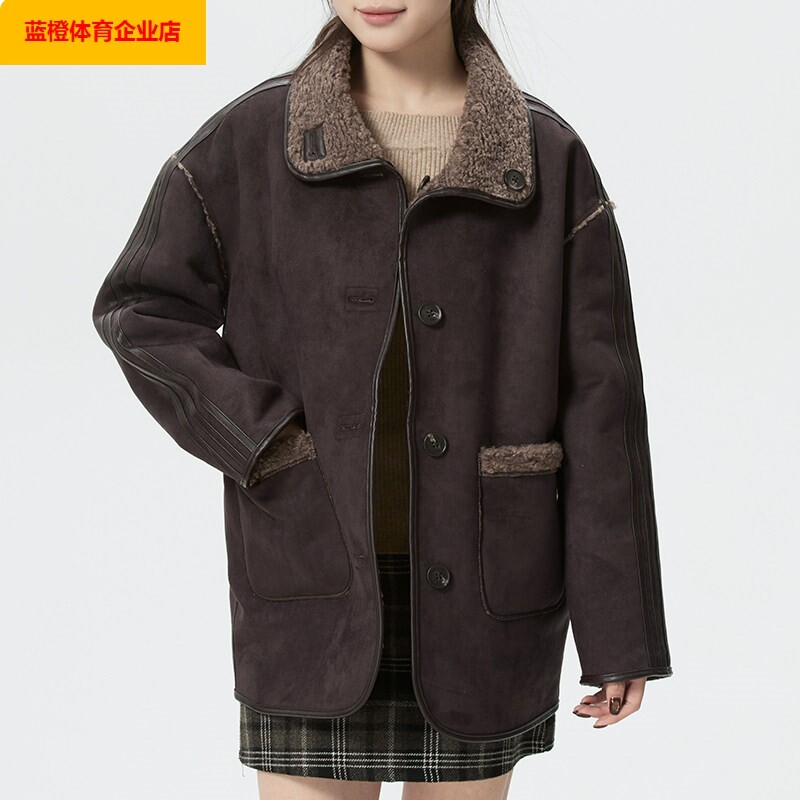 阿迪达斯外套女装2026新年款夹克双面穿仿羊羔绒运动服休闲KT3146