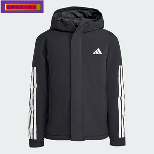 阿迪达斯外套男装2025秋季新款防风保暖运动连帽夹克棉服JY8303
