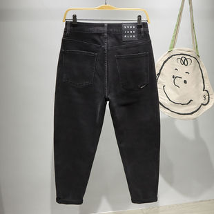 萝卜裤 香港潮牌 男秋冬锥形宽松小脚长裤 黑色小哈伦牛仔裤 潮 新款