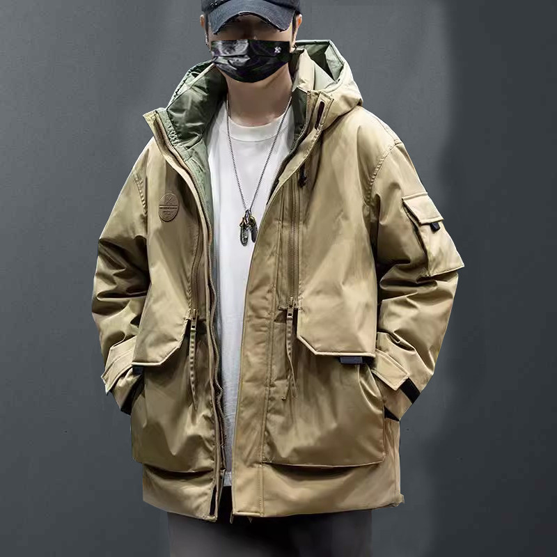 2025年新款工装羽绒服男士中长款冬季宽松加厚保暖冲锋衣外套