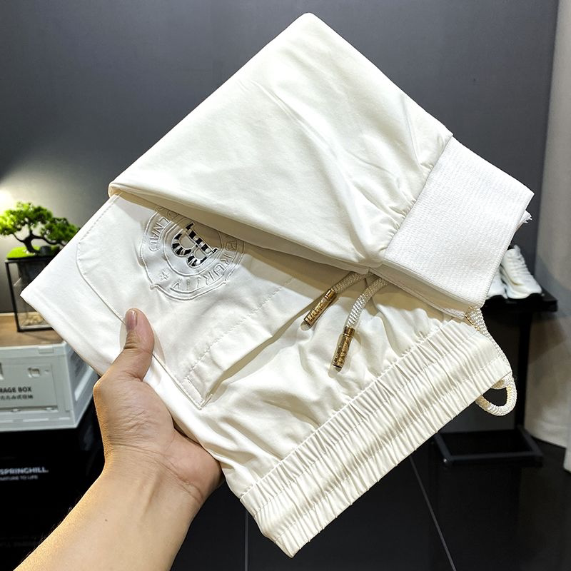 白色冰丝男士裤子夏季新款超薄凉感修身束脚运动裤速干休闲九分裤