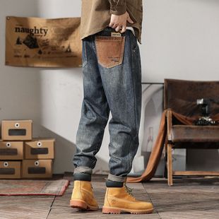 子男潮流痞帅休闲裤 男小脚宽松潮牌阿美咔叽裤 复古重磅牛仔裤 美式