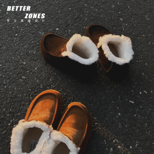 进口澳洲美利奴羊皮毛一体 厚底加绒一脚蹬羊毛毛雪地短靴女 冬季