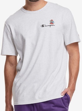 Champion冠军男短袖T恤夏季灰色卡通印花纯棉圆领马里奥联名同款