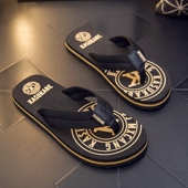 沙滩凉拖防滑夹脚橡胶凉拖鞋 个性 户外穿字母小贝休闲潮人字拖男士