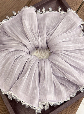 匠心轻奢头饰手工水晶头花泡泡网纱大肠发圈紫色超大号布圈厂发饰