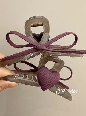 紫气东来韩系简约紫色爱心蝴蝶结发夹女高级感气质发饰后脑勺