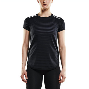 Craft夏季女士短袖休闲圆领运动跑步健身速干修身t恤网眼透气上衣