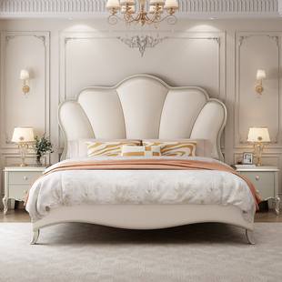 美式 轻奢现代实木床1.5米双人公主床主卧床家具花瓣床1.8米女孩