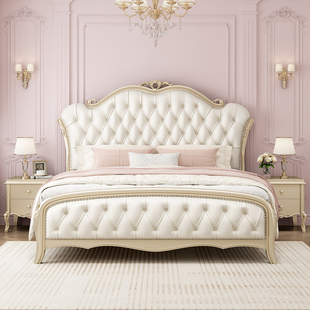 美式 实木床轻奢现代主卧大床软靠公主床女孩卧室可储物双人床婚床