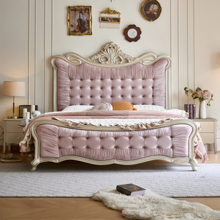 美式 高端奢華軟靠1.8米儲(chǔ)物公主床 輕奢主臥實(shí)木床三防科技絨法式