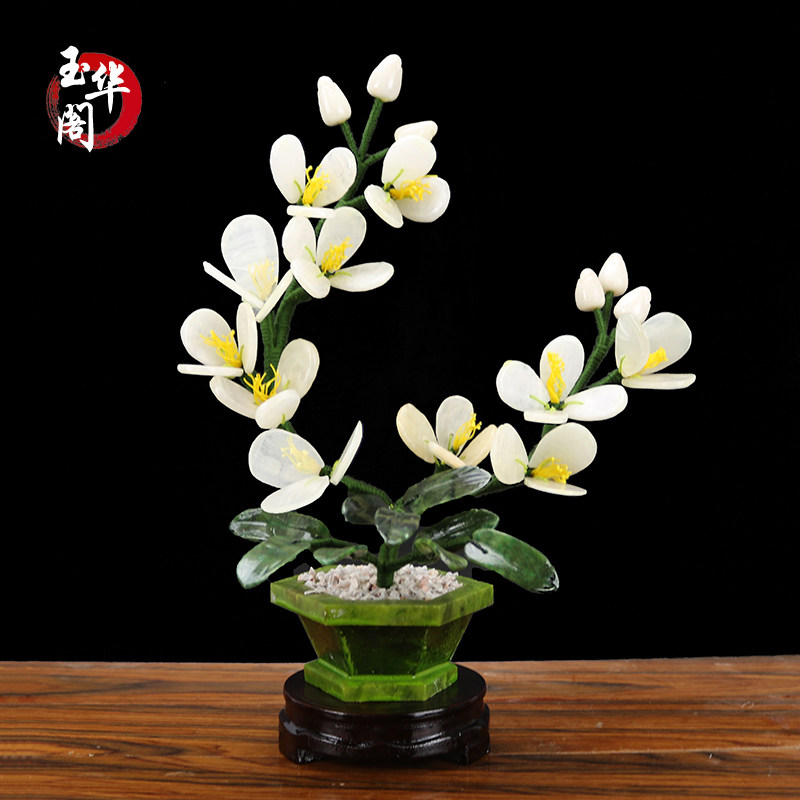 天然玉石兰花盆景盆栽客厅电视柜摆件家居现代装饰品工艺品假花