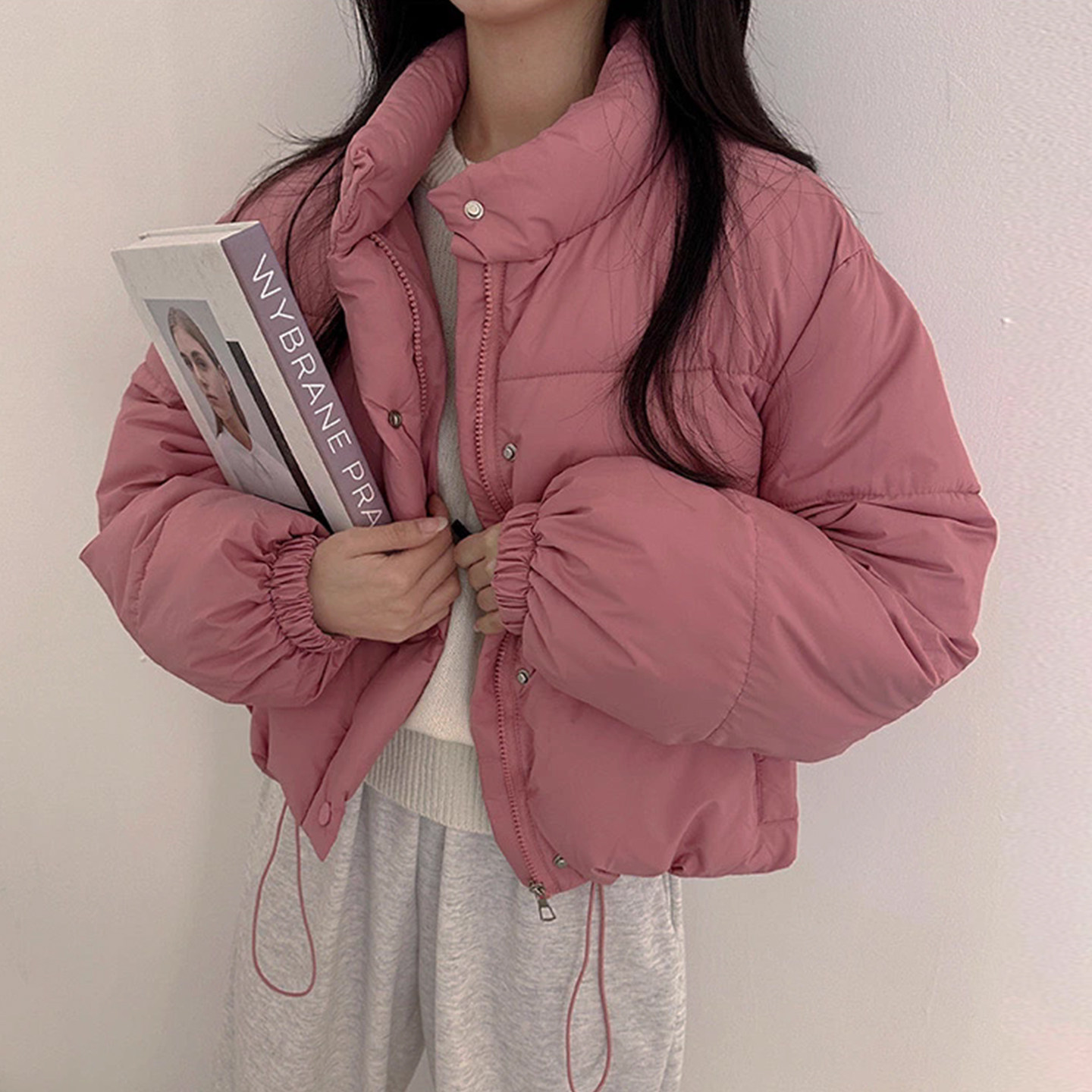 甜美减龄立领抽绳短款棉服外套