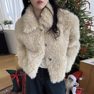 皮草上衣 加厚保暖毛毛短款 高级感小个子羊羔毛外套女2025冬季 新款