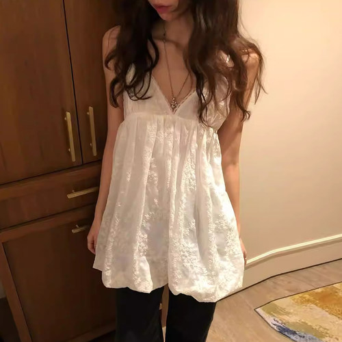 钩花蕾丝花边吊带连衣裙短裙女